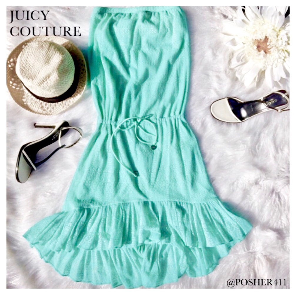 JUICY COUTURE TEAL AQUA STRAPLESS COVERUP DRESS